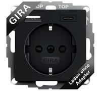 Gira Enchufe de pared Sistema 55 2459005 Schuko con tierra y USB A (2,4 A) y C (3 A) Negro mate