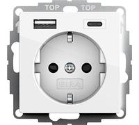 Gira 245903 - Toma de corriente Schuko con conector USB, 2 enchufes tipo A (máx. 2,4 A), tipo C (máx. 3 A), sistema 55, color blanco brillante