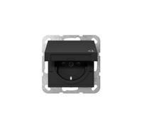 Gira 4414005 - Enchufe Schuko (16 A, 250 V, con tapa abatible y obturador, sistema 55), color negro