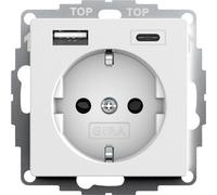 Gira Toma de corriente Schuko 245927 con USB 2x A (2,4 A) y C (3 A) Sistema 55 blanco mate