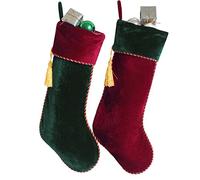 gireshome Set de 2 pcs rojo y verde calcetín de terciopelo borla decoración calcetín de Navidad árbol de Navidad decoración Festival Fiesta adorno 10 "x18"