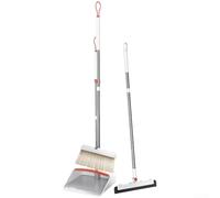 Girftong Juego de escoba y recogedor de cerdas suaves, cepillo de depilación grueso con borde biselado de 60°, kit eficiente de barrido de piso para limpieza del hogar, naranja (tres +