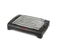 GIRMI BQ12 - Barbacoa eléctrica de 2000W (dim. 37x23 cm) con rejilla cromada ajustable y bandeja de agua para menos humo. Fácil de limpiar, segura y compacta, ideal para asados saludables todo el año