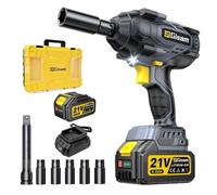 Gisam 1400N.m - Llave de impacto inalámbrica sin escobillas con 4,0 Ah batería, 4 niveles de potencia, 21 V 1/2 Aprietatuercas de impacto con 5 casquillos de choque, para el coche y el hogar