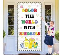 gisgfim Cuadernos de composición, línea de decoración para el aula, lápiz, coqueta, lazo, línea de papel, pancarta para colorear el mundo con bondad, cubierta de puerta, decoración de puerta para el