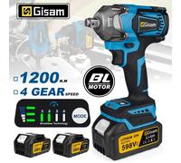 Gismis-llave de impacto eléctrica sin escobillas, Torque de 1200N.M, llave inalámbrica de 1/2 pulgadas, destornillador, herramienta eléctrica para Pin de batería Makita de 18V 2 Battery Set