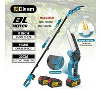 Gismis-motosierra eléctrica con poste telescópico sin escobillas, sierra inalámbrica de alto soporte, herramienta de poda de jardín 2 en 1 para Pin de batería Makita de 18V 2 Battery