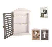 Gissed-Caja Guardallaves de Madera Decorativa - Organizador de Llaves de Pared con Puerta de Listones y Diseño de Llave Vintage - 6 Ganchos - Color Gris o Madera Natural