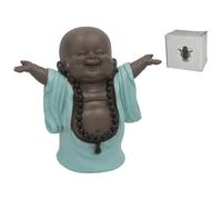 Gissed "Figura de Buda Feliz con Brazos Abiertos - Estatua Decorativa de Resina con Acabado en Marrón y Turquesa - Diseño Simbólico de Alegría y Prosperidad - Ideal para Hogar, Oficina, Feng Shui y