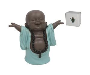 Gissed "Figura de Buda Feliz con Brazos Abiertos - Estatua Decorativa de Resina con Acabado en Marrón y Turquesa - Diseño Simbólico de Alegría y Prosperidad - Ideal para Hogar, Oficina, Feng Shui y