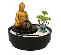 Gissed-Fuente Decorativa Zen con Buda Dorado y Jardín Japonés - 21,5 x 21,5 x 21 cm