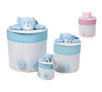 Gissed-Set de 3 Cestas Organizadoras de Mimbre con Diseño de Osito de Peluche - Ideal para Guardar Ropa, Juguetes y Accesorios de Bebé