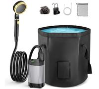 GJCrafts Ducha portátil de agua caliente, 7800 mAh recargable, con cubo plegable de gran capacidad, cabezal de ducha con filtro, bomba de ducha para exteriores para senderismo, autocaravanas