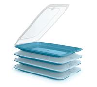 GK K&G - Juego de fiambreras Planas apilables, ahorran Espacio, con Bandeja para Servir integrada, recipientes herméticos para el frigorífico (4X Ocean)
