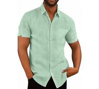 Glacspyg Camisa de Lino Hombre Manga Corta Camisa de Trabajo Casual Vacaciones Verano Playa Verde Menta XL