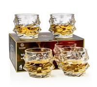 GLASKEY 4 Pièces Verres à Whisky, 350 ml Vasos de whisky japonés Storm,Vasos de Coñac únicos, Vasos de Barra con Fondo Grueso y pesado para Cóctel de Agua y ron Escocés Bourbon