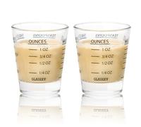 GLASKEY Juego de 2 Vaso Medidor de Chupitos,Taza medidora de Vidrio pequeña con cuatro métodos de medición(oz/ml/TSP/TBSP),Apto para lavavajillas,Perfecto para el Café,los Cócteles y la Cocina(Negro)