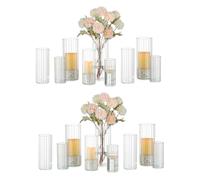 Glasseam Portavelas de Vidrio Acanalado, portavelas cilíndrico para Velas de Pilar, Juego de 6 portavelas Transparentes de huracán, jarrones flotantes Decorativos para centros de Mesa, decoración de