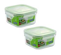 GlassFood - Juego de 2 Contenedores Cuadrados Glasslock 100% Herméticos en Vidrio Sódico-Cálcico Templado de Alta Dureza, Ecológico y Reciclable. Capacidad 2 x 490ml
