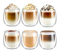 glastal 6x250 ml Taza de Café de Cristal Vasos de Café Doble Pared | Vidrio de borosilicato, Tazas de Té para Café, Leche, Latte Macchiato, Regalo de Cumpleaños Para Padres Amigo