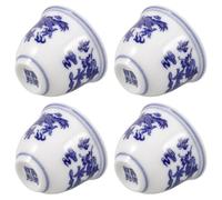 GLEAVI Juego de 4 Tazas de Té Hey Girl Tea de Cerámica Azul y White, Capacidad 25ml, Diseño Elegante y Superficie Lisa, Ideales para Té Tradicional