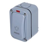 GLEAVI Pulsador de Timbre Impermeable de Exterior: Interruptor de Superficie con Luz Indicadora para Puerta y Garaje (9x6x5.5 cm)