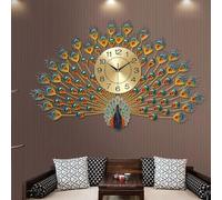 GLETSF Reloj de Pared de Pavo Real con diseño de Metal, silencioso, Digital, de 32,3 Pulgadas - Reloj Decorativo para Sala de Estar - Relojes de Pared Modernos Grandes,