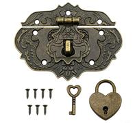 Glewi Candado de bronce vintage para cajas de herramientas y cofres de madera, cerradura de cerrojo de aleación de zinc de 76 x 56 mm, accesorio de seguridad decorativo retro para el hogar