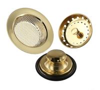 Glewi Juego de 3 coladores de drenaje de fregadero de cocina de acero inoxidable dorado, kit de cesta y tapón para baño y bañera, a prueba de óxido (dorado)
