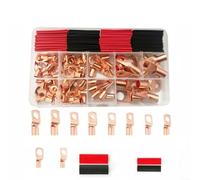 Glewi Kit de bloque de terminales de alambre de cobre, 130 piezas con tubo termorretráctil, resistente para conectores de anillo para cables de batería, estuche organizado