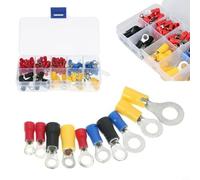 Glewi Kit de terminales de crimpado de anillo aislado, conectores de alambre de latón estañado de PVC, surtido, 22-10 AWG con caja de almacenamiento para cables eléctricos automotrices