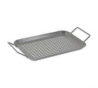 Glewi Sartén antiadherente para barbacoa de 34,5 cm, bandeja de asado de acero inoxidable para verduras y pescado, calor uniforme en parrillas eléctricas de carbón de gas