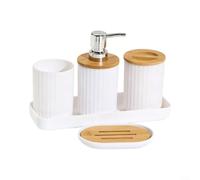 GLFLOW Juego de accesorios de baño para viajes, Kit de plástico compacto | Kit organizador de baño compacto de 5 piezas con bandeja y taza de enjuague bucal, solución de almacenamiento que ahorra