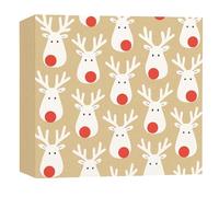 Glick Servilletas navideñas de lujo, paquete de 20, 3 capas, excelente papel kraft de renos, totalmente reciclables, 33 x 33 cm cuando se abren, blanco, beige y rojo