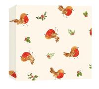 Glick Servilletas navideñas de lujo, paquete de 20 unidades, 3 capas, con petirrojos respondientes, totalmente reciclables, 33 x 33 cm cuando se abren, color blanco, rojo y verde