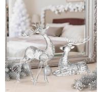 Glitzhome Paquete de 2 figuras transparentes de reno de Navidad, 11 pulgadas de pie y 17.14 cm, figuras de reno GPPS transparentes, estatuas de ciervo de invierno para mantel, centro de mesa