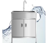 GLJTUO Mueble de Fregadero Exterior, Fregadero de Cocina Independiente de Acero Inoxidable con Grifo, Lavabo Individual para lavandería, Estilo rústico, Garaje.,60x45x80cm