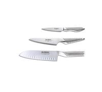 Global G-80338-Juego de cuchillos de 3 piezas con Santoku - Suelo hueco, utilidad y cuchillo de pelar