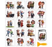 GLOBLELAND 18 hojas de divertidos adhesivos de transferencia con una pareja mayor para frotar para jarrones 9.9x9.1 cm vida cotidiana de una pareja UV DTF envolturas de tazas adhesivos de