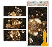 GLOBLELAND 3 Hojas de Transferencias Frot-On de Flores de Peonía 3D Dorada Colorida 30x15cm/11.8x5.9pulgadas Decoraciones de Flores Retro para Muebles Decoraciones de Pegatinas para Dormitorio Salón