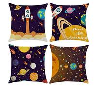 GLOBLELAND Space Planet Fundas de Almohada 45 x 45 cm Juego de 4 Sistema Solar Universo Planeta Imagen Decoración Dibujos Animados Espacio Exterior Fundas de Almohada Fundas de Cojín