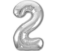 Globo 2° Cumpleaños Número 2 Silver Plata Gigante, Globo XXL de 100cm. Decoración Cumpleaños. Aire o Helio.