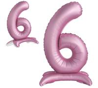 Globo 6° Cumpleaños Número 6 Rosa de Pie Gigante, Globo XXL de 82cm. Decoración 6° Cumpleaños para Niña. Aire.