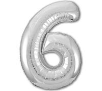 Globo 6° Cumpleaños Número 6 Silver Plata Gigante, Globo XXL de 100cm. Decoración Cumpleaños. Aire o Helio.