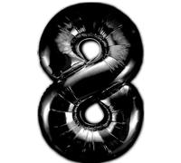 Globo 8° Cumpleaños Número 8 Foil Negro Gigante, Globo XXL de 100cm. Decoración Cumpleaños. Aire o Helio.