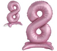 Globo 8° Cumpleaños Número 8 Rosa de Pie Gigante, Globo XXL de 82cm. Decoración 8° Cumpleaños para Niña. Aire.