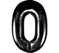 Globo Cumpleaños 10 20 30 40 50 60 70 80 90 Número 0 Foil Negro Gigante, Globo XXL de 100cm. Decoración Cumpleaños. Aire o Helio.