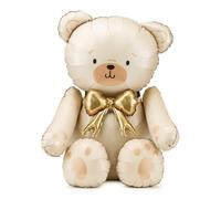 PartyDeco Globo de papel de aluminio 84 cm para baby shower - Crema con lazo dorado, relleno de aire