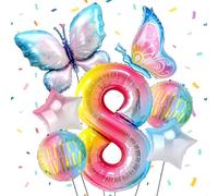 Globo de papel de aluminio de mariposa de 8 años, globos de mariposa para cumpleaños de 2 años, globos de helio para niñas, globos de helio para cumpleaños, decoración de cumpleaños para niñas