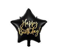 PartyDeco Globo papel de aluminio Happy Birthday FB93-010 40 cm estrella negro texto dorado inflable
